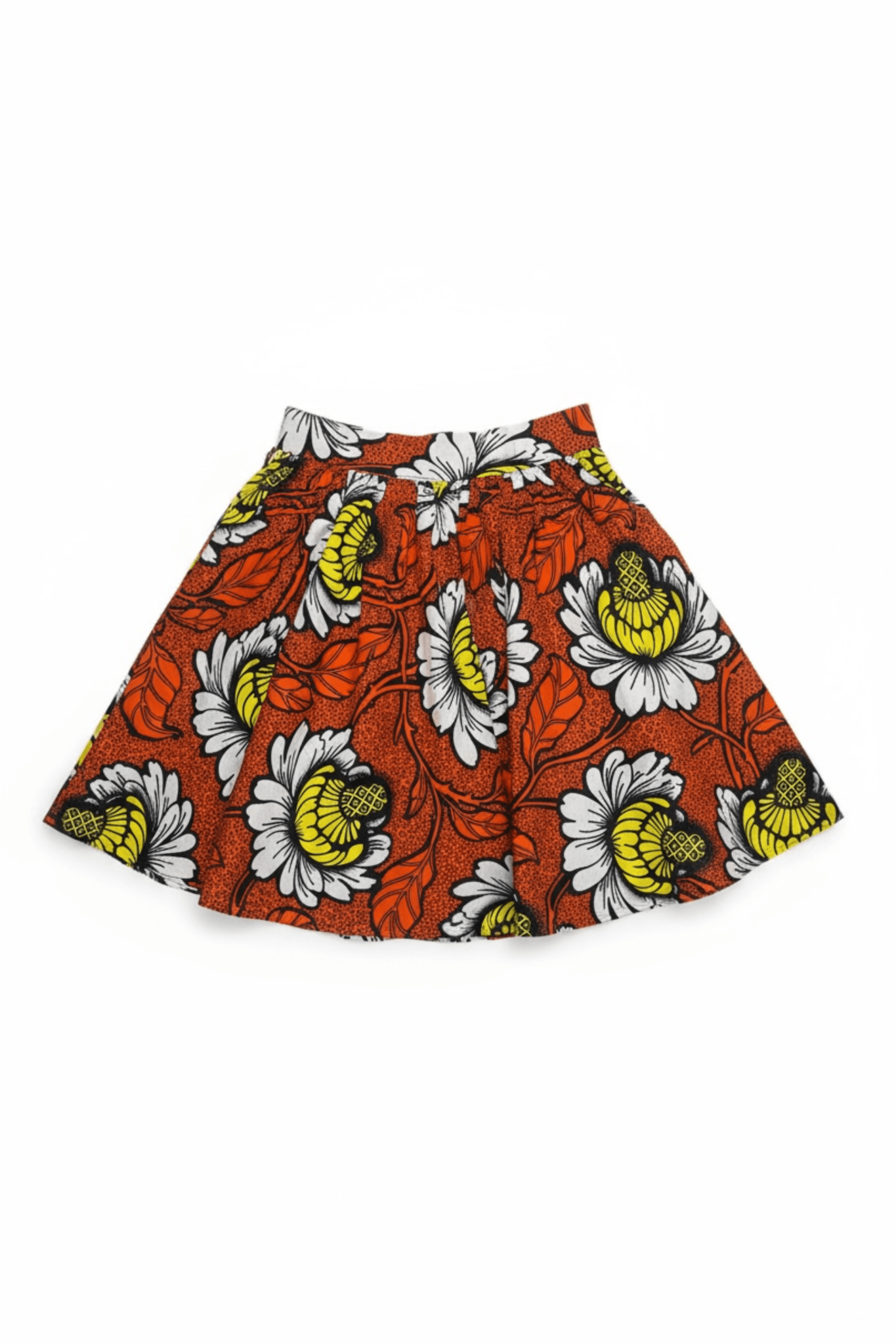 Jupe ZOE - jupe mi - longue à motif fleurs en wax, fait main - makomie