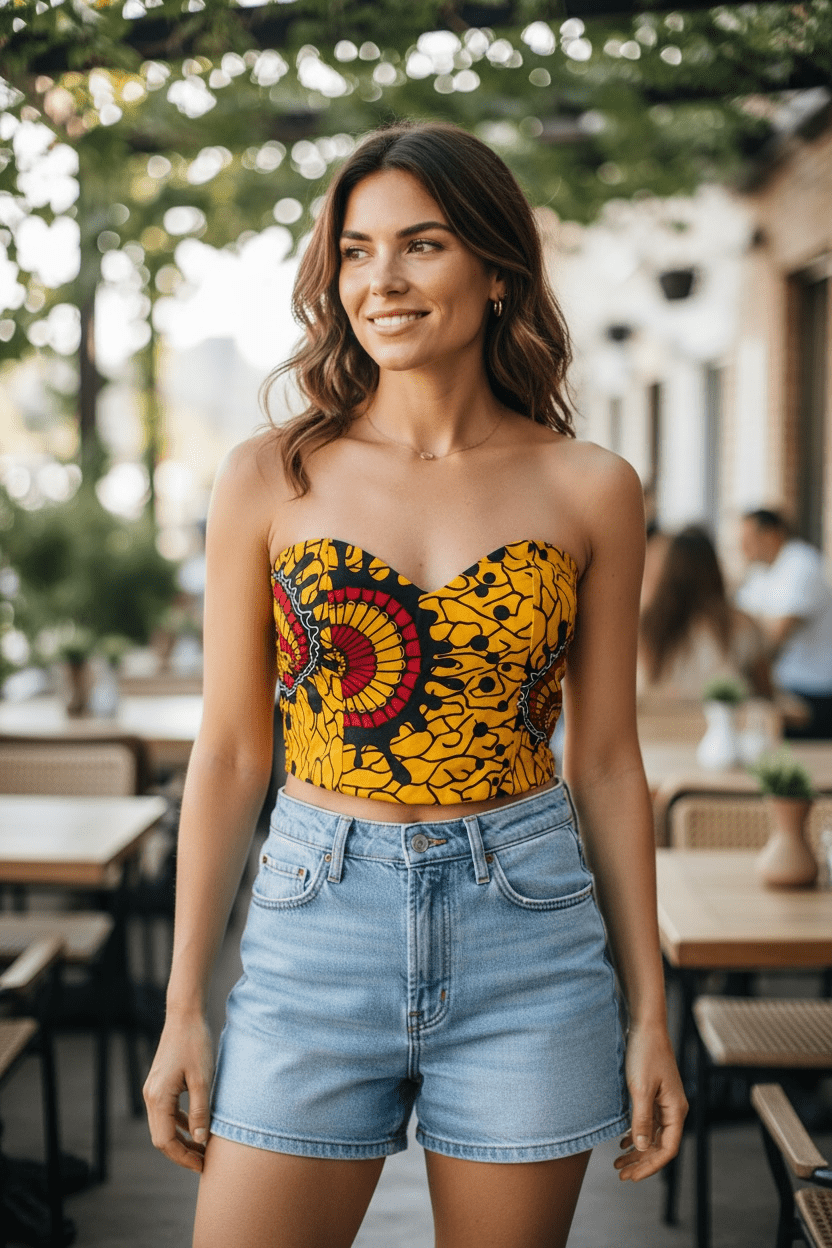 Top KIONA en wax bustier smocké - imprimé africain 100% coton - makomie
