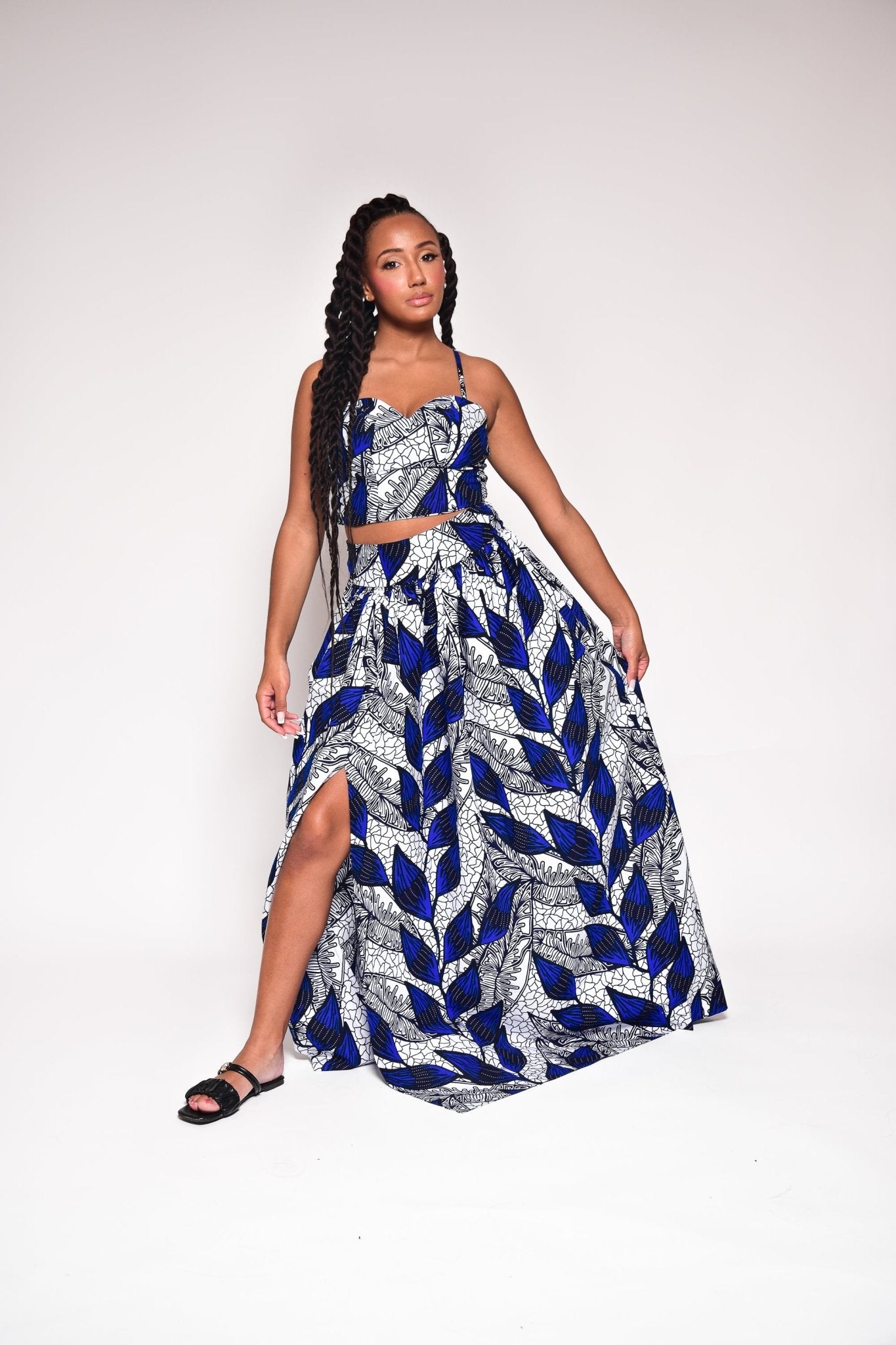 jupe NORA motif fleurs en wax - taille mi - longue, fait main - makomie