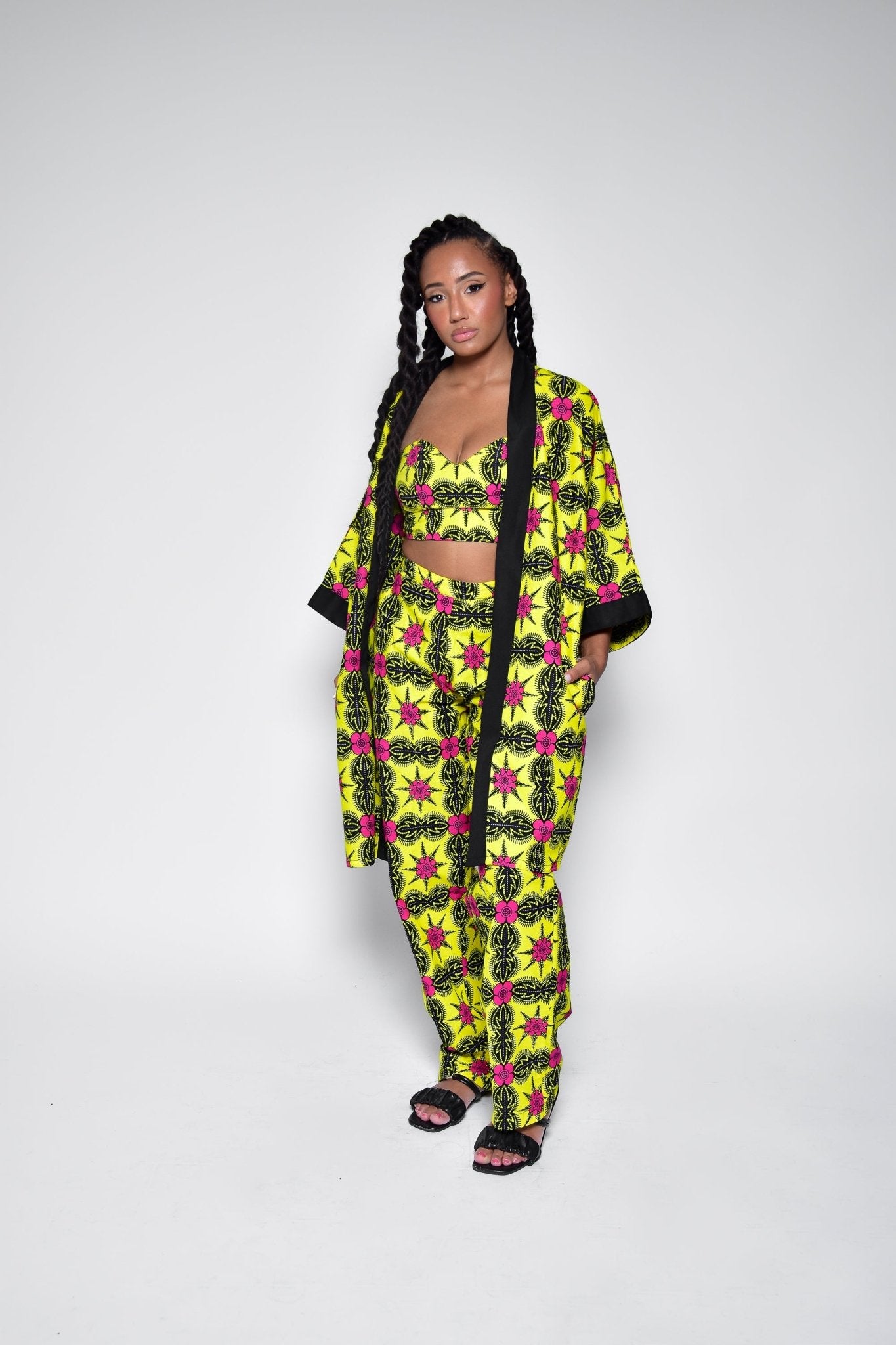Kimono TIYA en wax imprimé – Veste mi - longue femme fait main - makomie